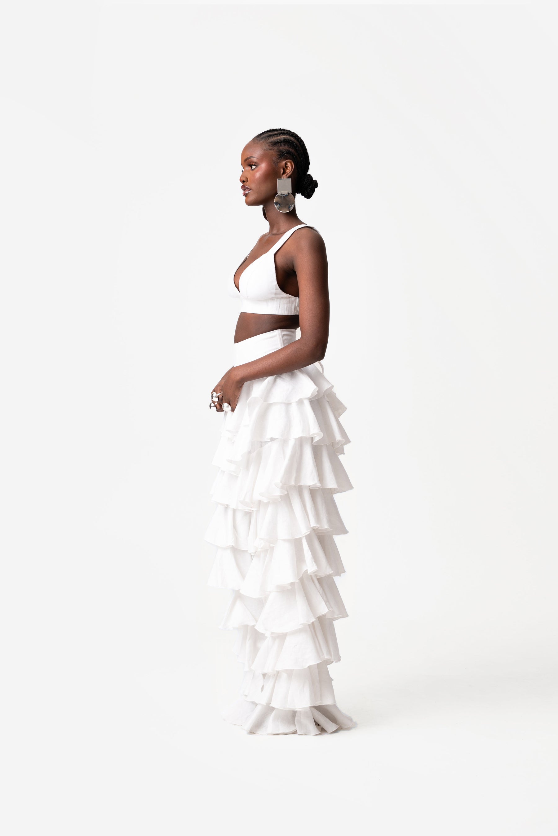 Linen DARIA Ruffle Pants in White