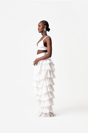 Linen DARIA Ruffle Pants in White