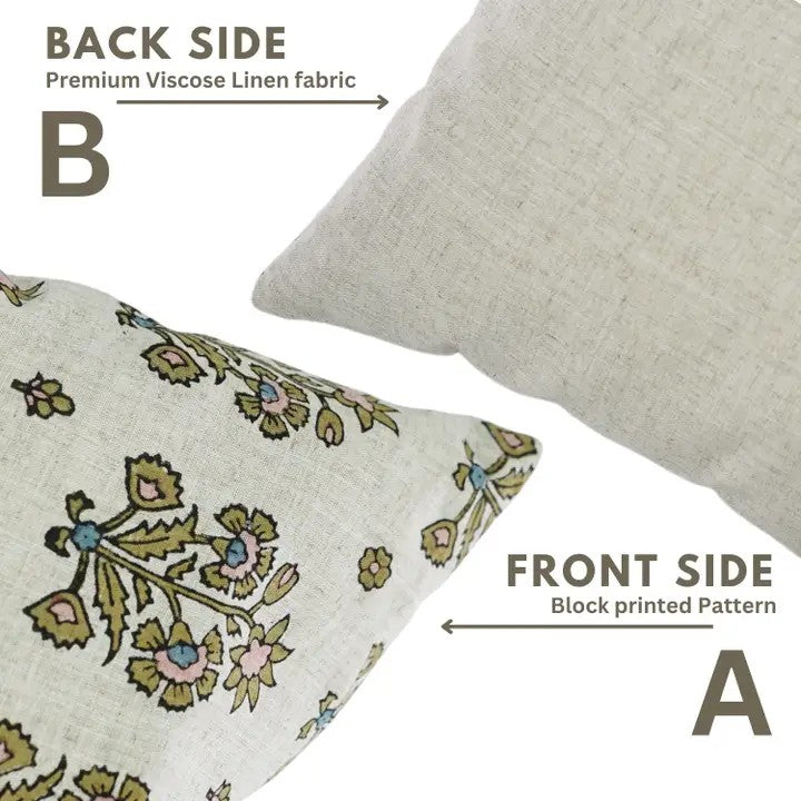 Crafted Hand Block Printed Design Viscose Linen Pillow Cover - Sadabahar