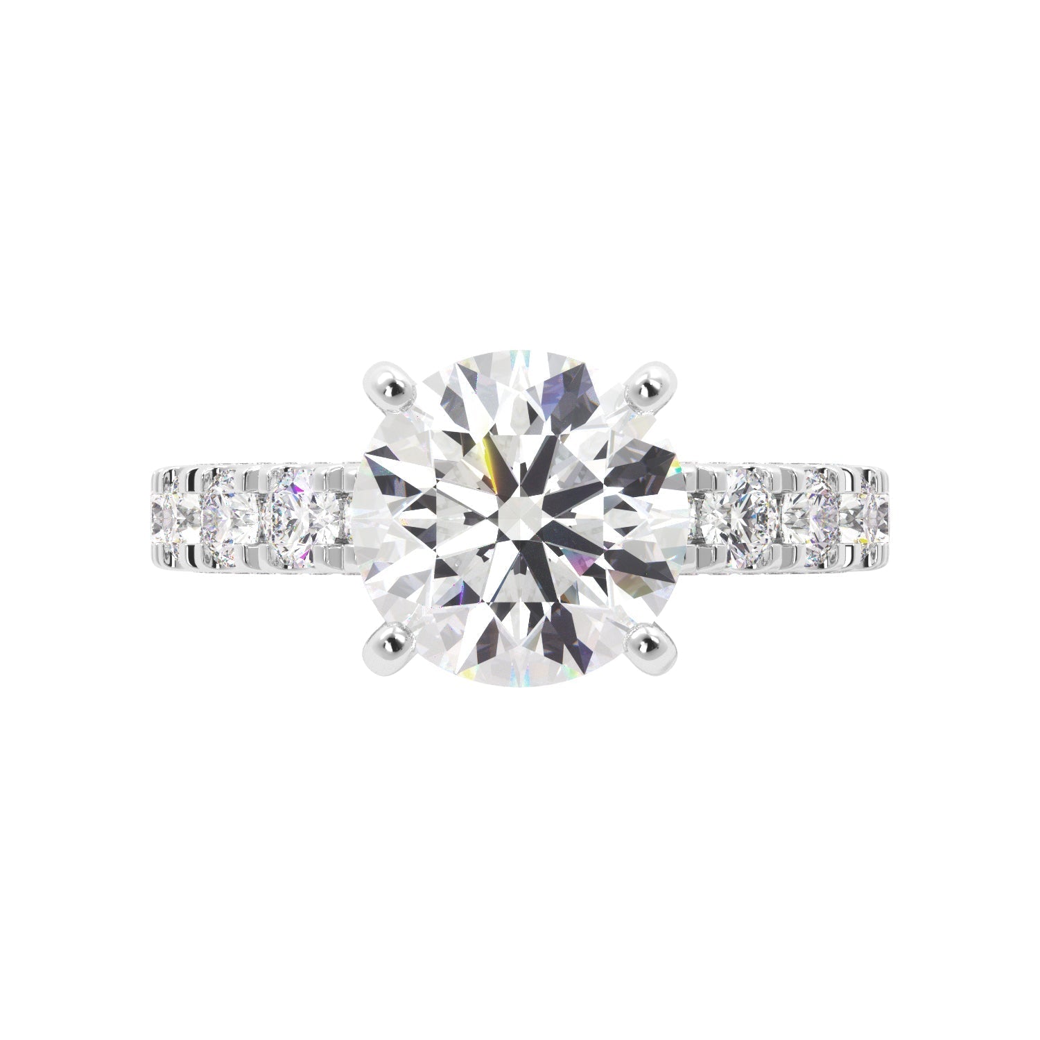 Round Diamond Iced Out Micropave Engagement Ring