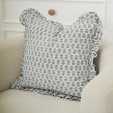 Handmade Thick Linen Block Print Throw Pillow Cover -Tulsi Buti
