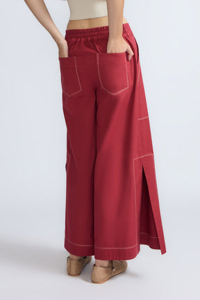 Zoe High-Rise Cotton Pants | Wine