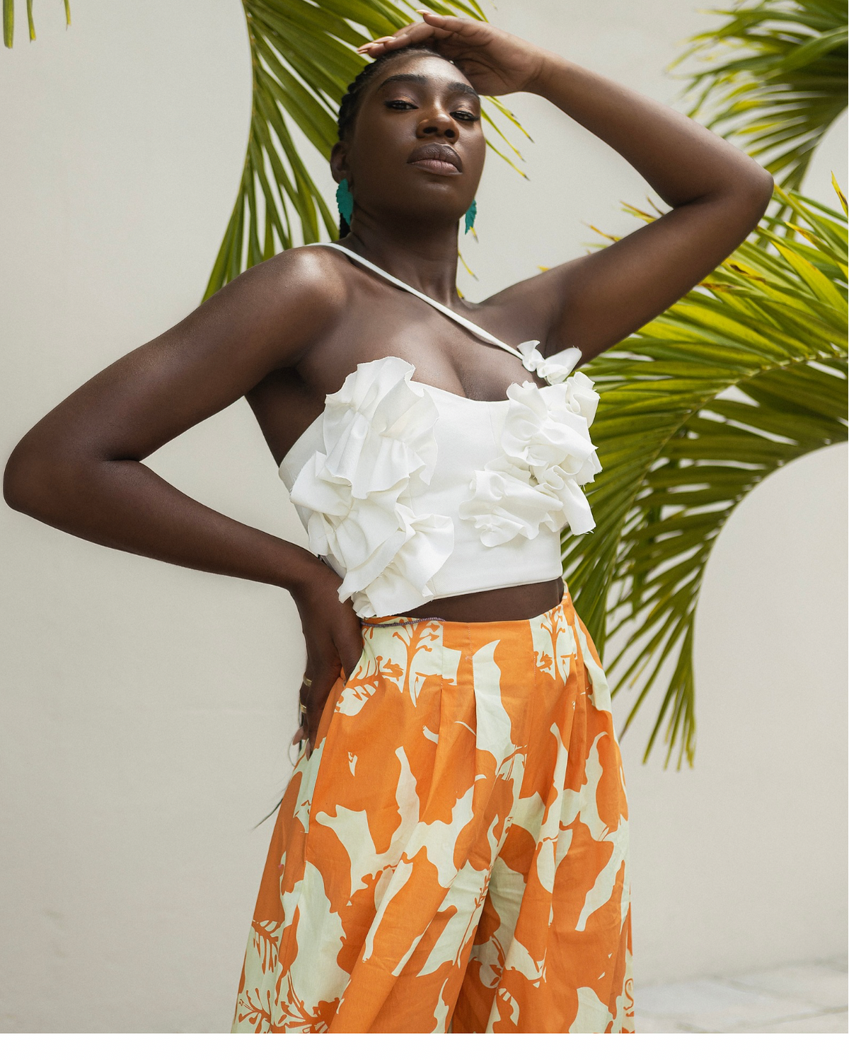 One-Shoulder Leaf Appliqué Crop  ‘Nya’ Top