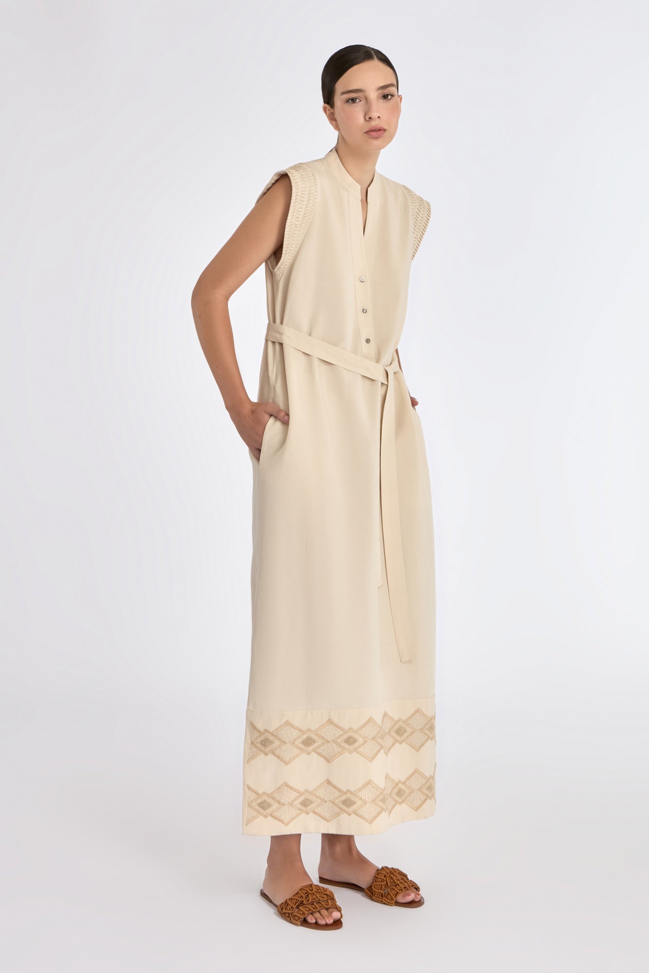 Denver Artisan Embroidered Dress | Ecru