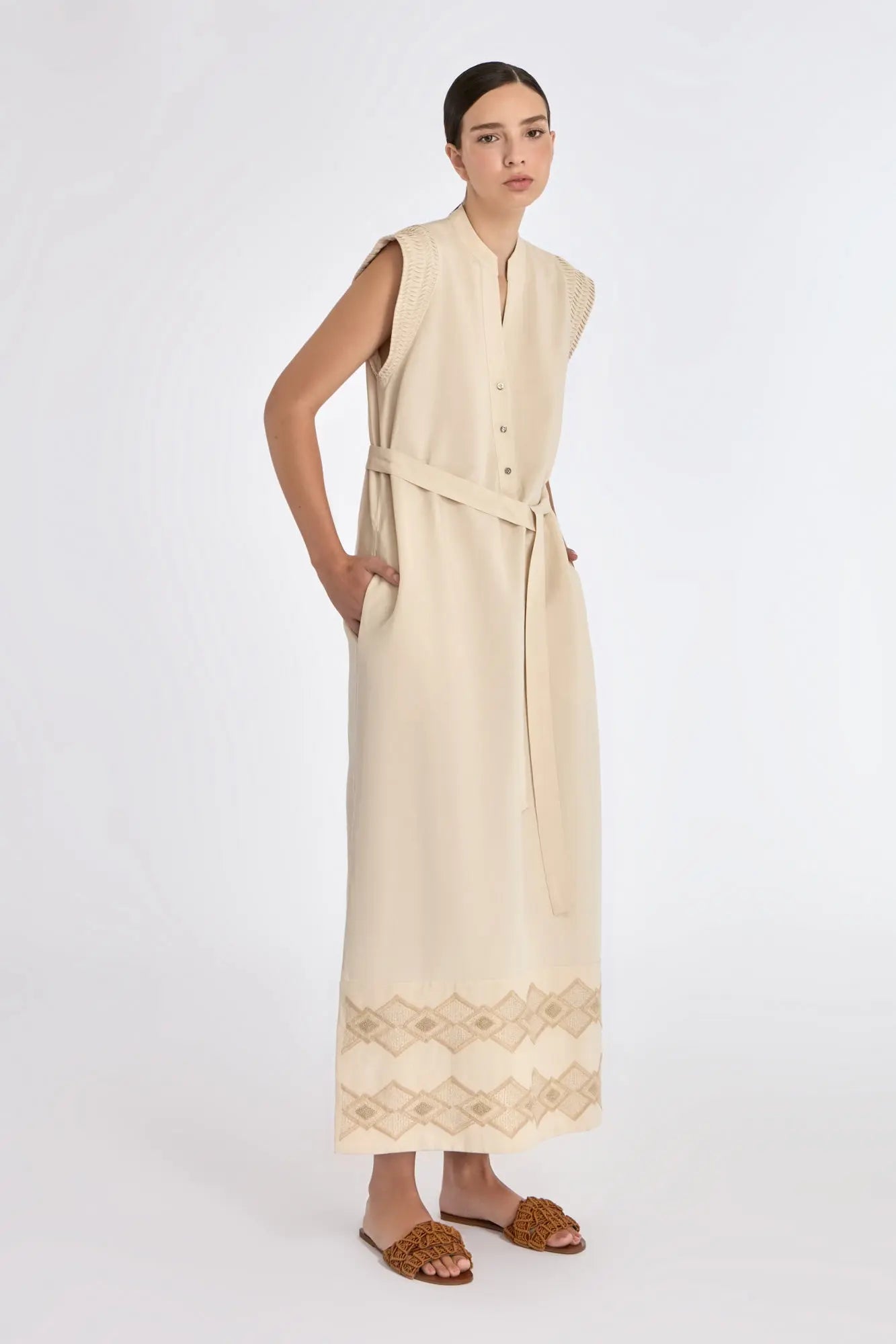 Denver Artisan Embroidered Dress | Ecru