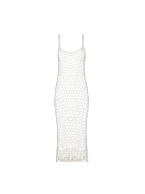 Marley Mesh Handmade Crochet Knit Dress - Stone white