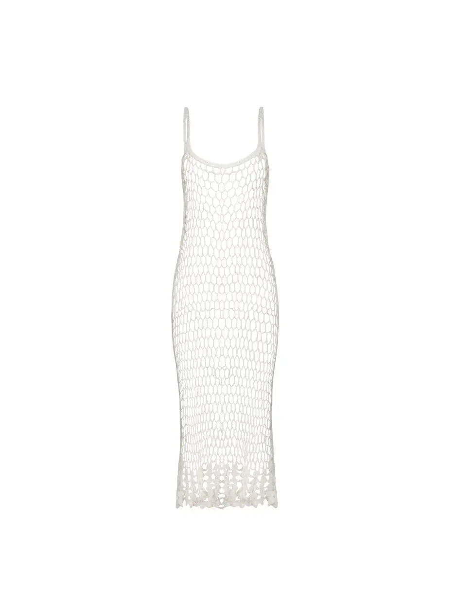 Marley Mesh Handmade Crochet Knit Dress - Stone white