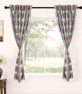 Hand Block Print Viscose Colored Linen Curtain Red Boho Drape - Lakshita