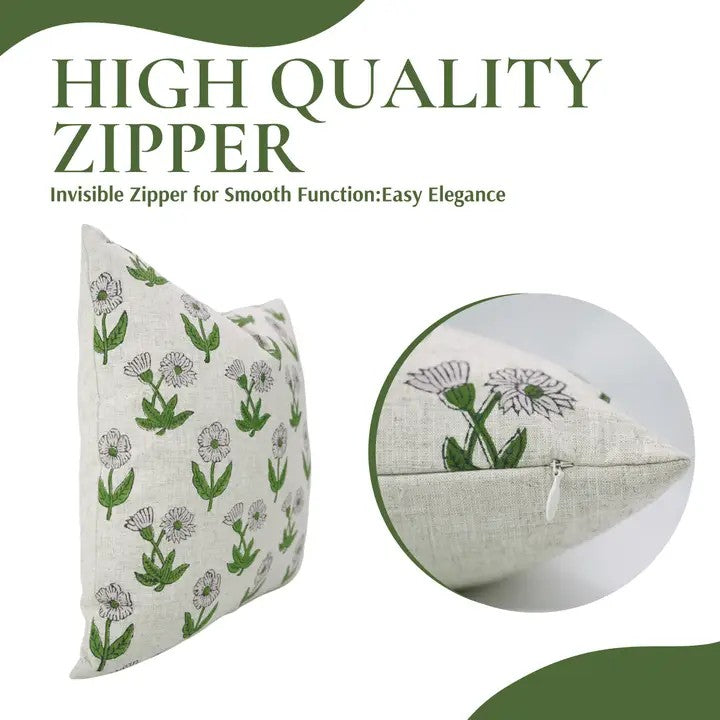 Handcarfted Hand Made Block Printed Viscose Linen Piillow Cover - Kirti