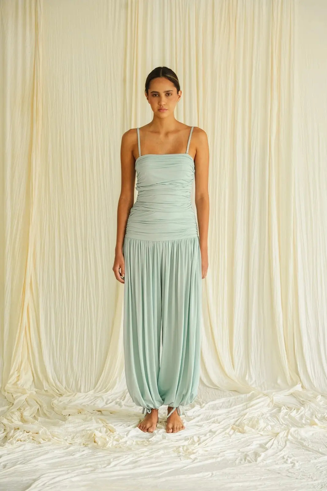 Dwell Jumpsuit Aquamarine Draped Palazzo