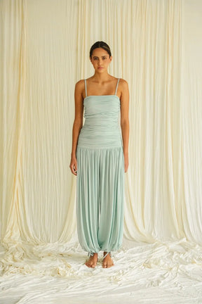 Dwell Jumpsuit Aquamarine Draped Palazzo