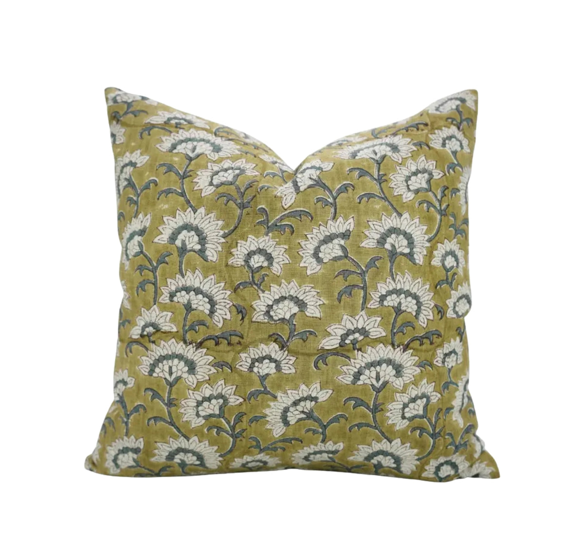 Floral Hand Block Printed Design Viscose Linen Pillow Cover - Rajnigandha