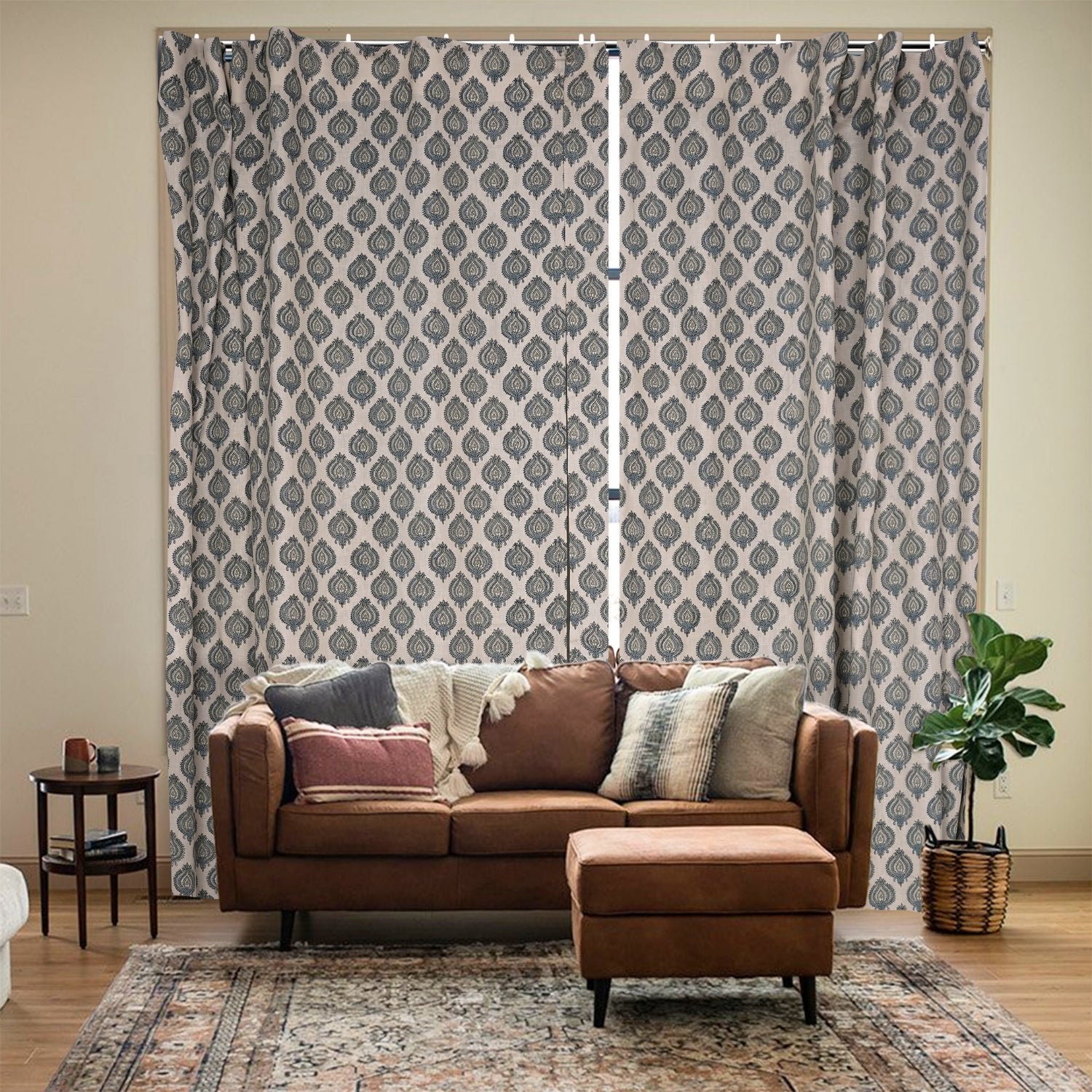 Classic Block Design Viscose Colored Linen Curtain - Uday