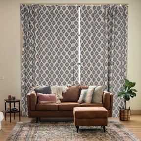 Classic Block Design Viscose Colored Linen Curtain - Uday