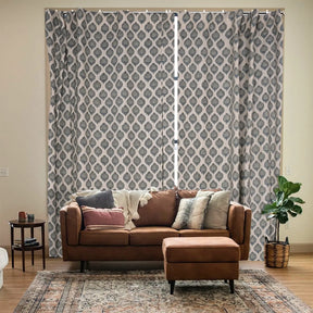 Classic Block Design Viscose Colored Linen Curtain - Uday
