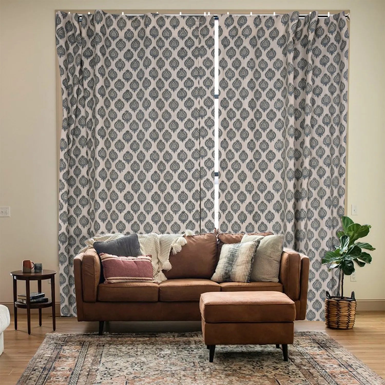 Classic Block Design Viscose Colored Linen Curtain - Uday
