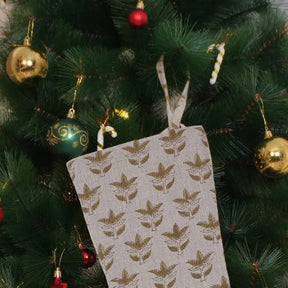Floral Block Printed Thick Linen Christmas Tree Stocking - 7 Patti