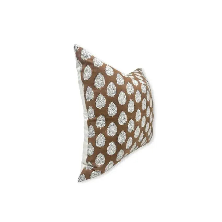 Bohemian Handcarfted  Block PrintThick Cotton White Cushion Cover-Betal Leaf