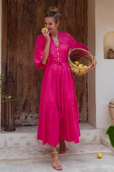 Oleana Puff Sleeve Maxi Dress - Magenta