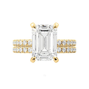 Emerald Cut Hidden Halo Engagement Ring Set