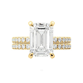 Emerald Cut Hidden Halo Engagement Ring Set