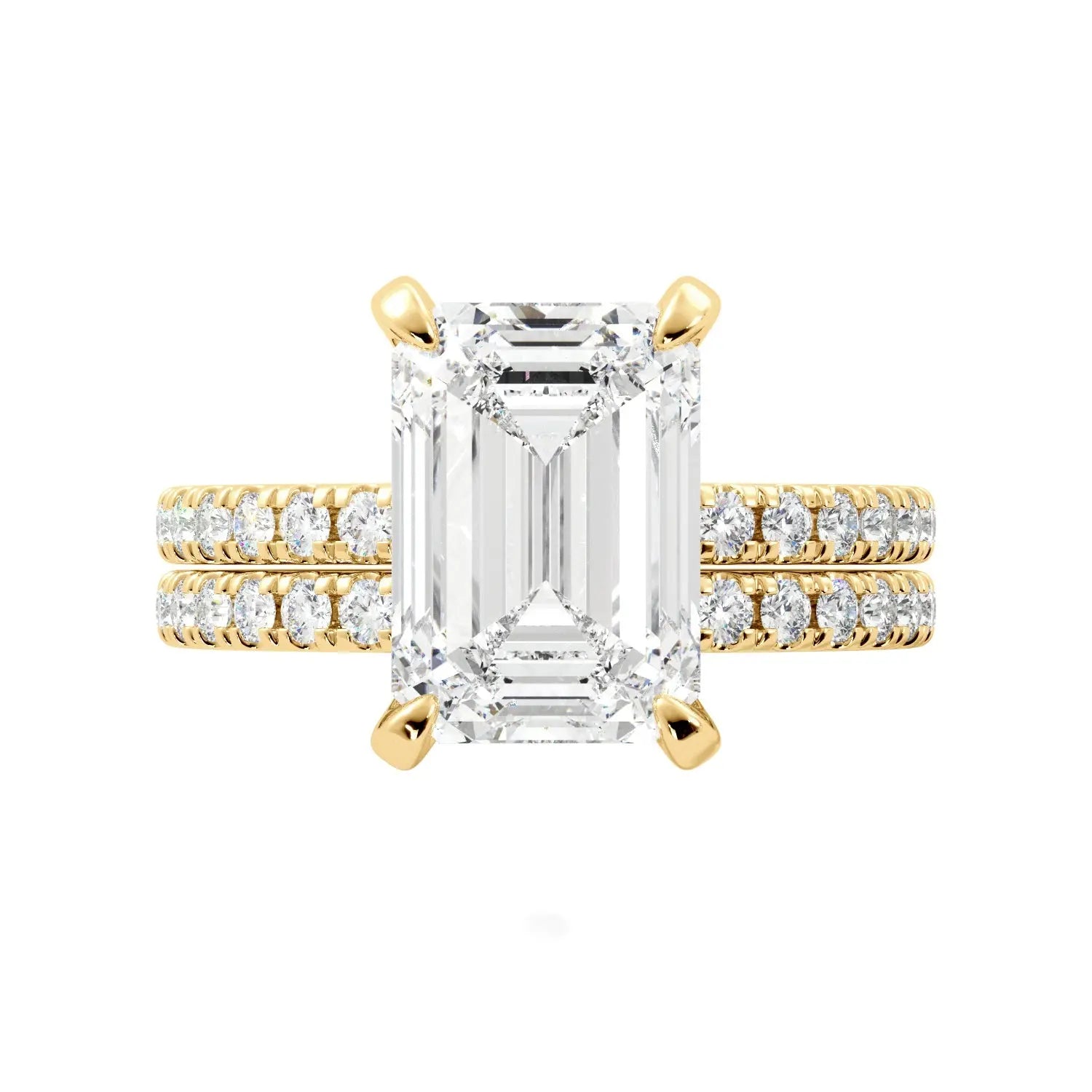 Emerald Cut Hidden Halo Engagement Ring Set