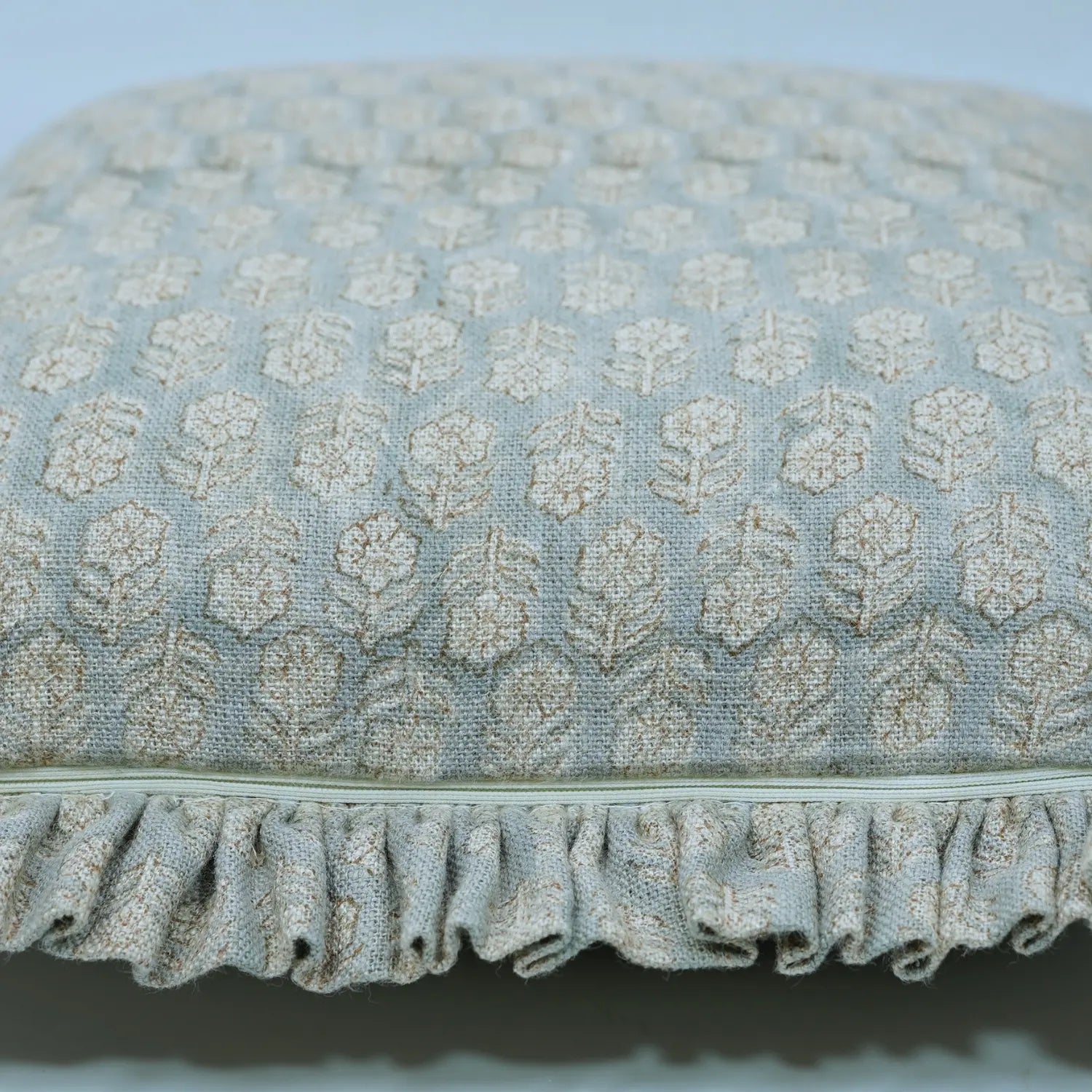 Decorative Block Print Thick Linen Frill Pillow Cover Cushion - Tulsi Buti