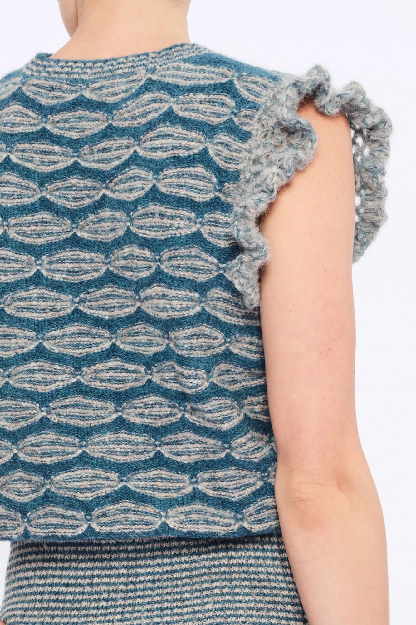 Beca Crochet Sleeve Alpaca Vest | Dark Green Melange