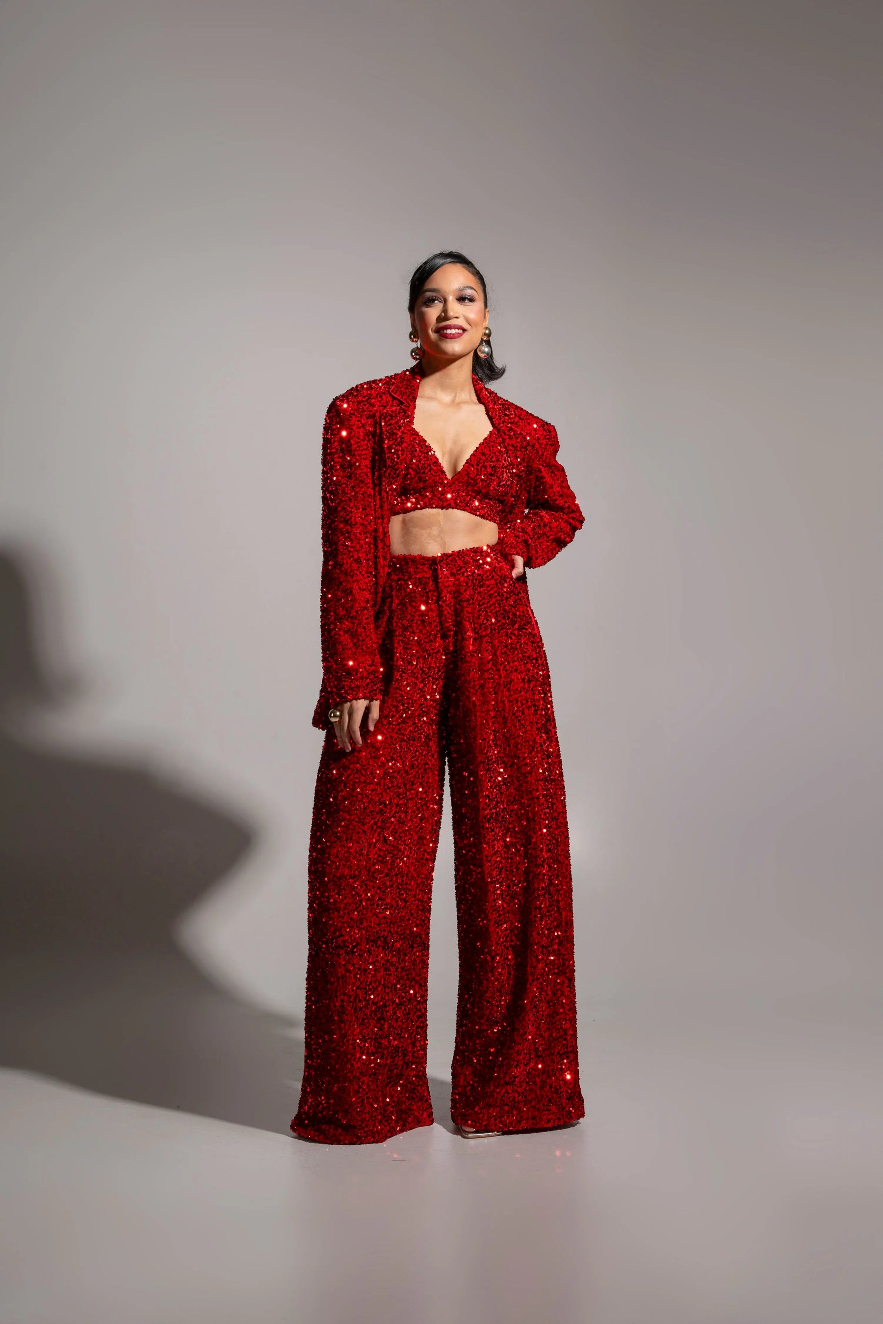 LIZA Sequin Bra Top in RUBY