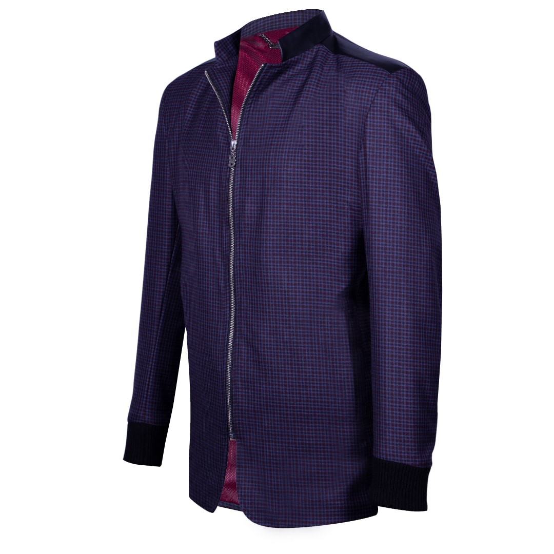 Purple checkered blazer with synthetic collar