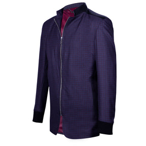 Purple checkered blazer with synthetic collar