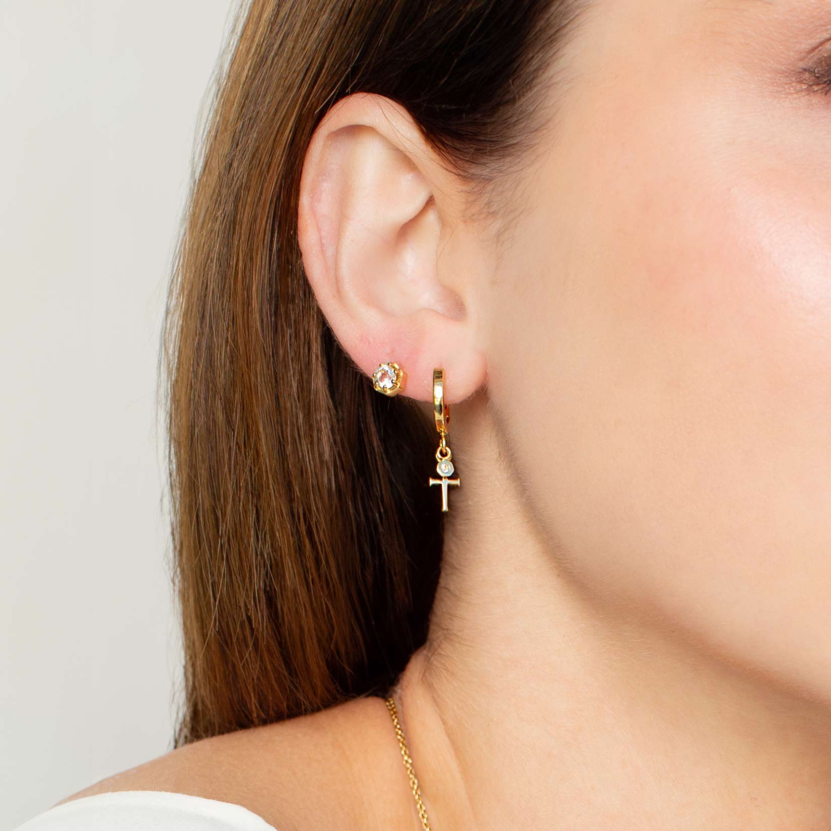 Calvary Cross Huggie Hoop Earrings