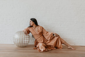 ASTRA – Silk Kaftan Wrap Dress – Peach