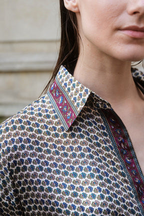 Embossed Botanical Short Sleeve Crepe Shirt