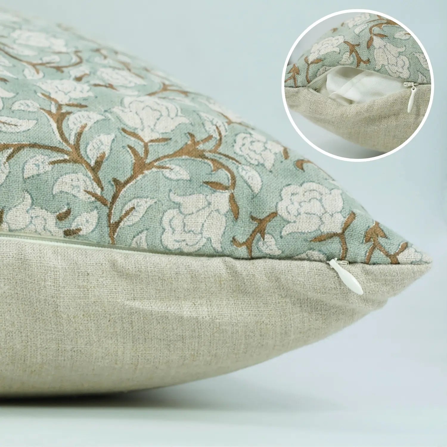 Handmade Block Print Pure Linen Pillow Cover- Amritvela