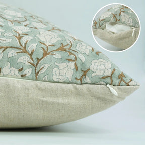 Handmade Block Print Pure Linen Pillow Cover- Amritvela