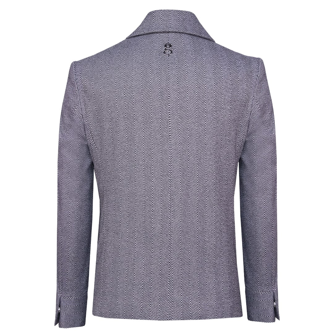Gray casual wool jacket featuring a magnetic snap closure