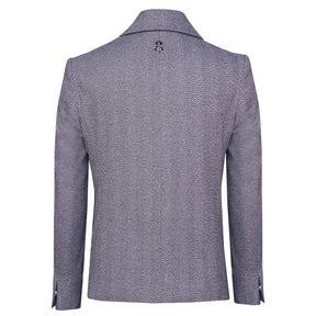 Gray casual wool jacket featuring a magnetic snap closure
