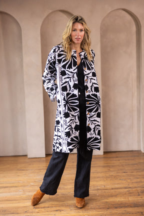 Malika Coats Black & White Embroidery