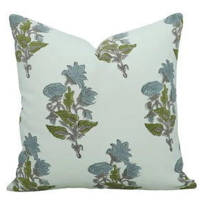 Floral Hand Block Print Boho Thick Cotton White Pillow Cover- Abhishek