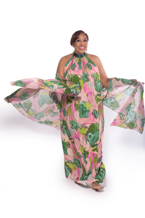 Pink Seashells Gathered Maxi Dress