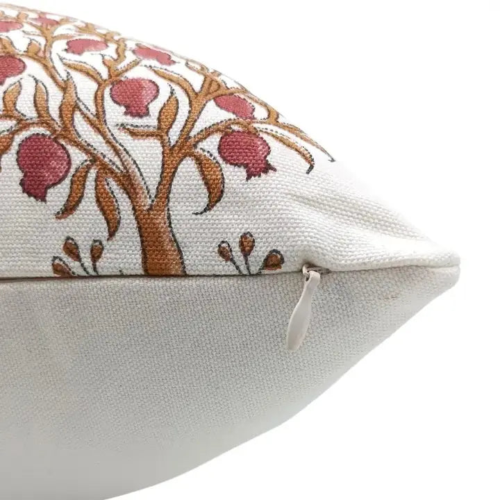 Boho  Handmade  Block Print Design Thick Cotton White Pillow Cover- Anar