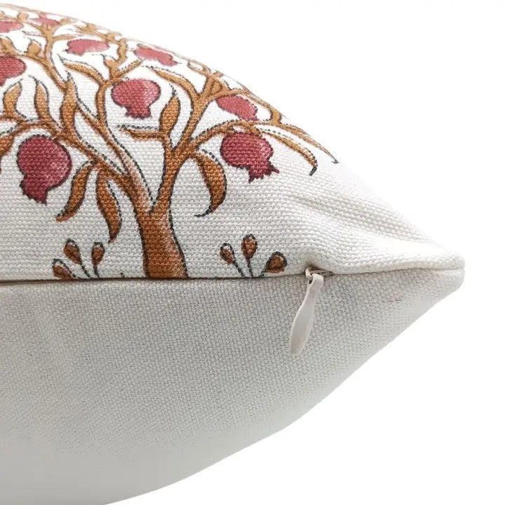 Boho  Handmade  Block Print Design Thick Cotton White Pillow Cover- Anar