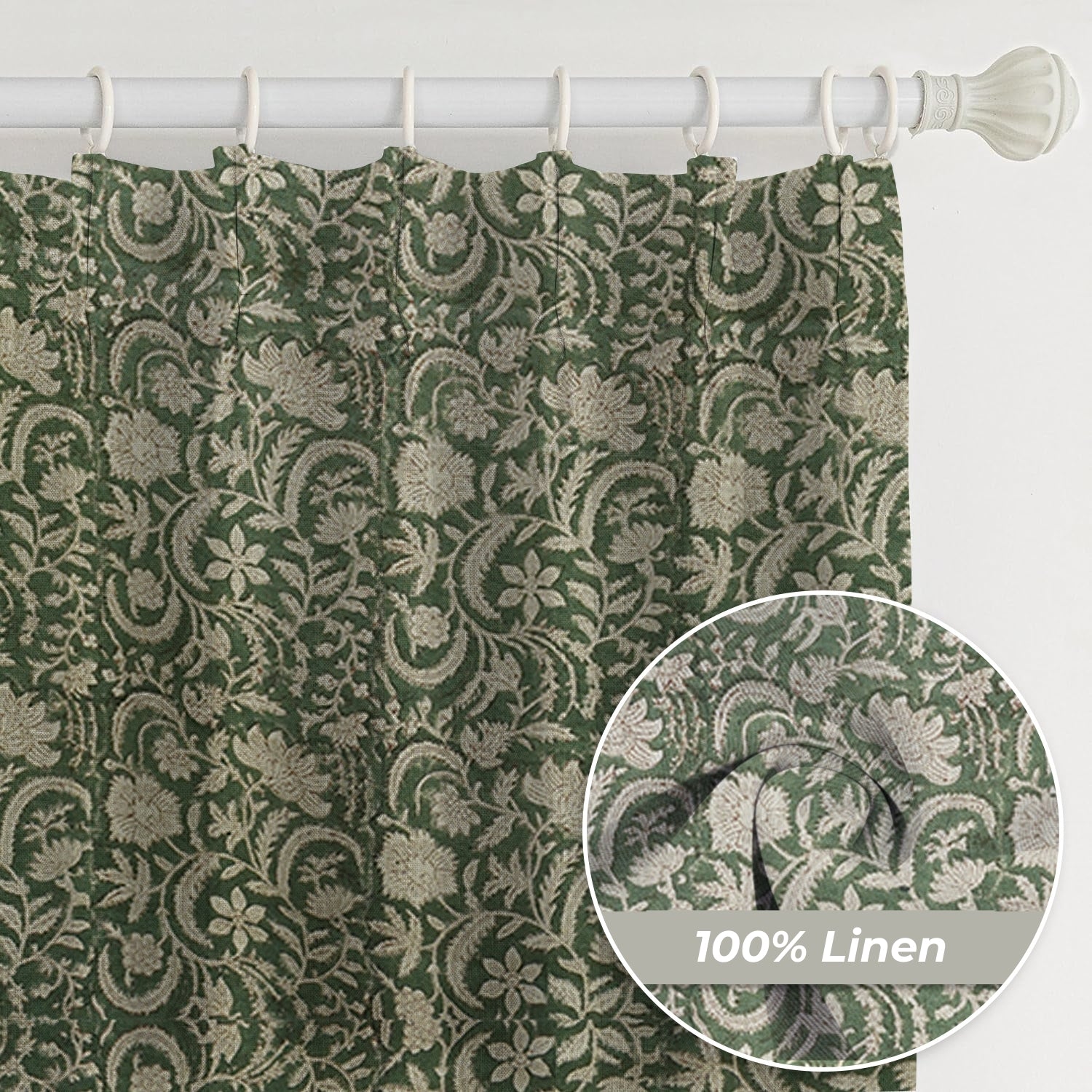 Natural Block Print Thick Linen Window Curtain - Kundanvan