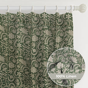 Natural Block Print Thick Linen Window Curtain - Kundanvan