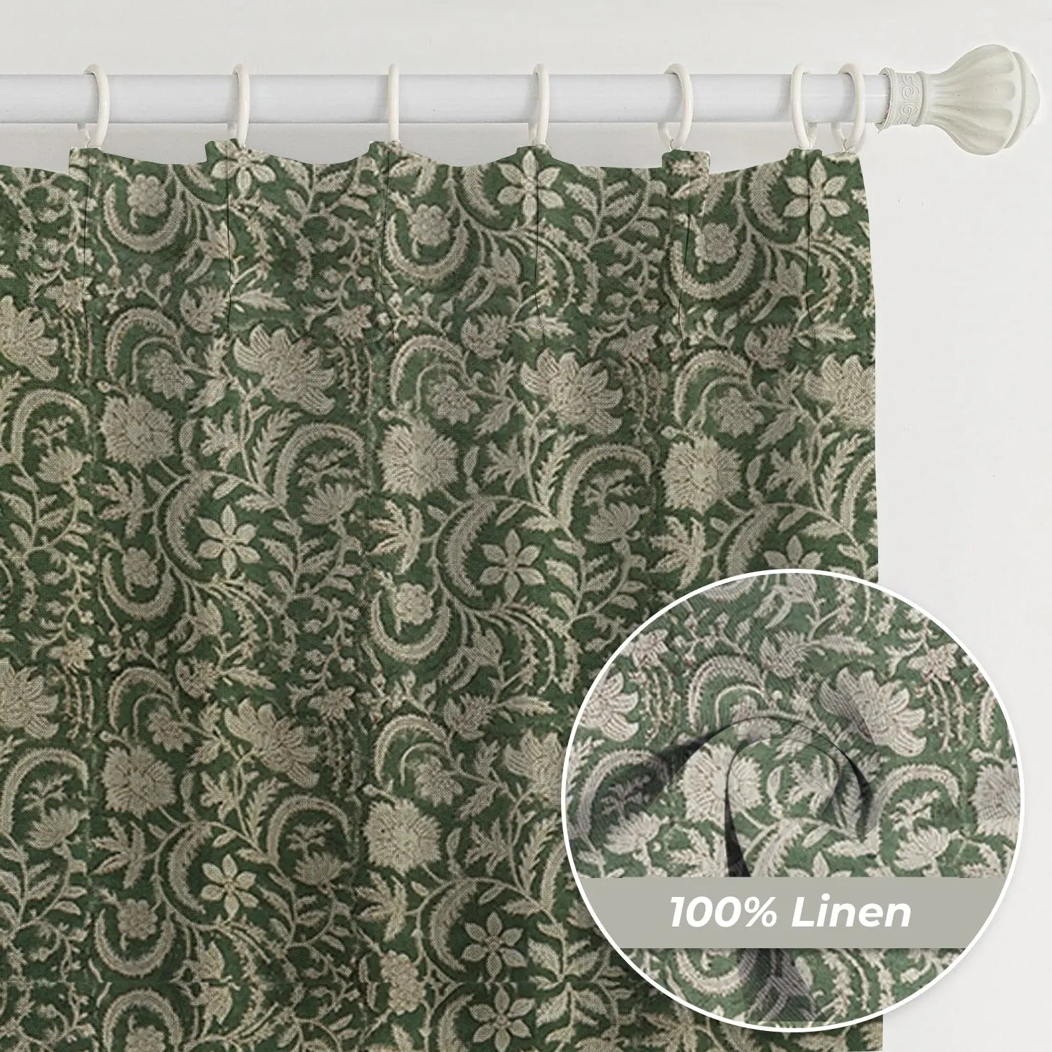 Natural Block Print Thick Linen Window Curtain - Kundanvan