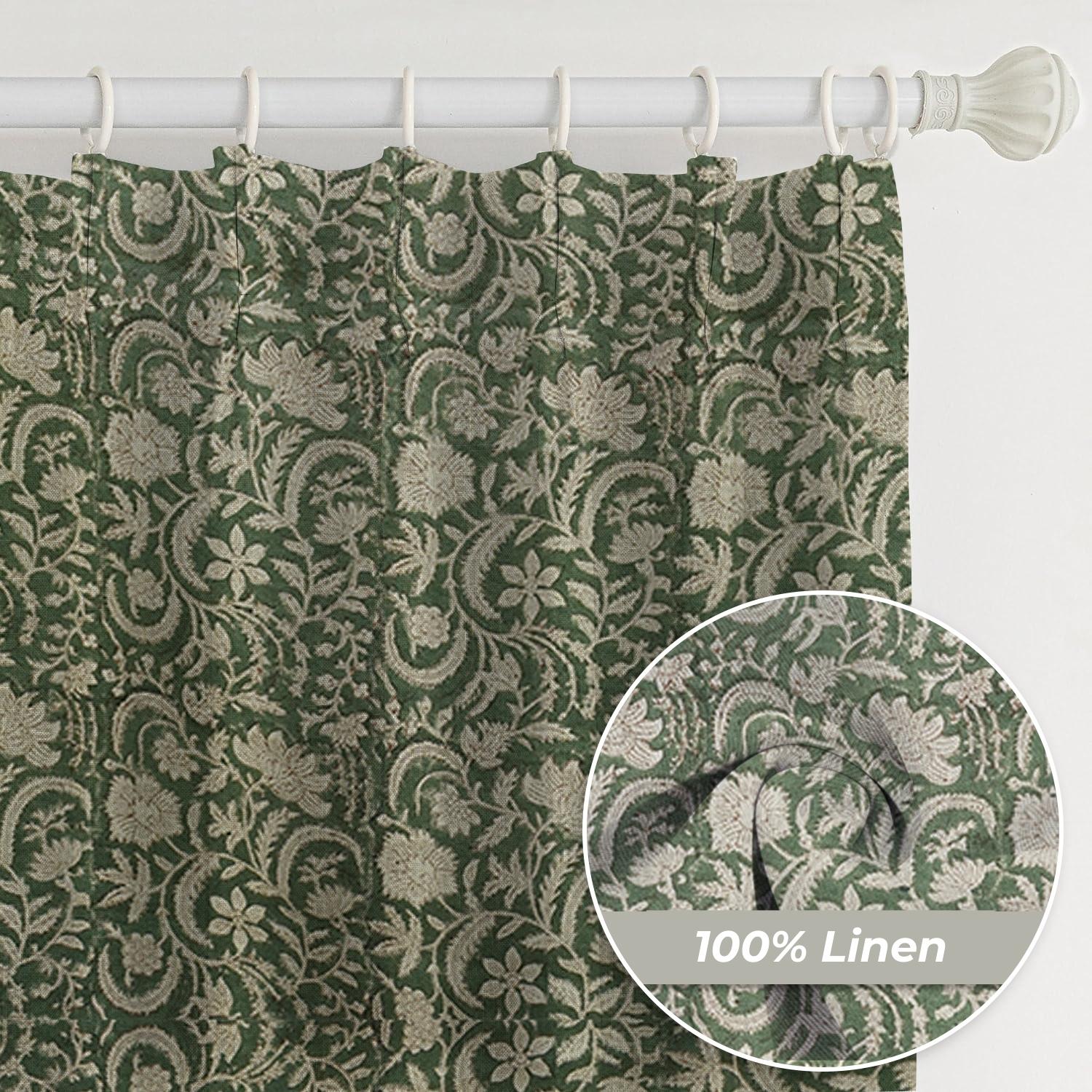 Natural Block Print Thick Linen Window Curtain - Kundanvan