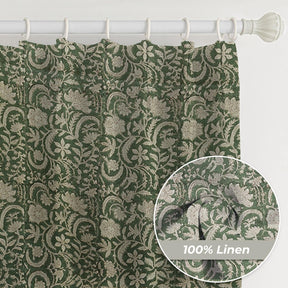 Natural Block Print Thick Linen Window Curtain - Kundanvan