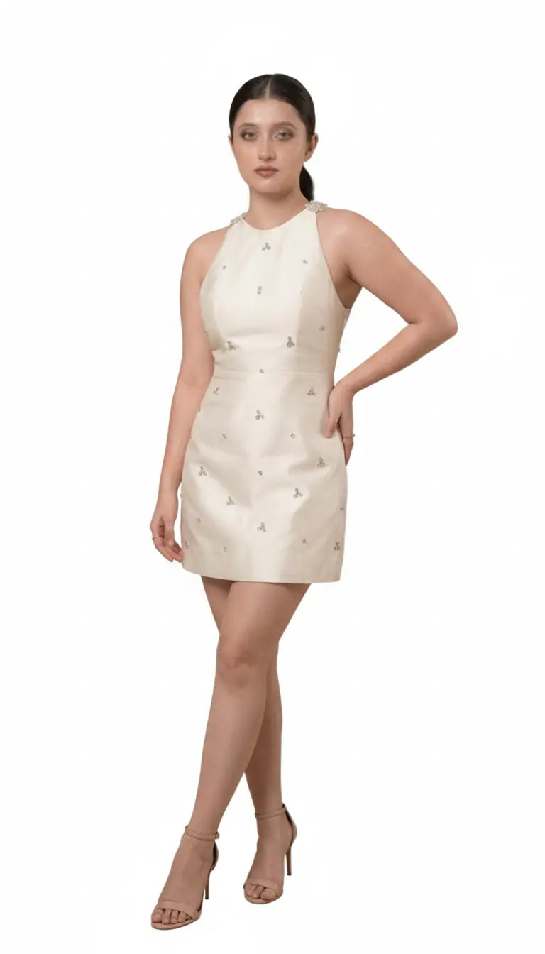 Starlight Embellished Mini Dress - Ivory
