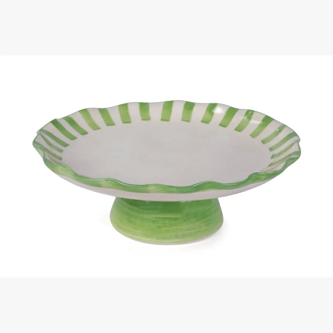 Ceramic Stripe Cake Stand, 10 x 10 x 3.75 Inches- Green